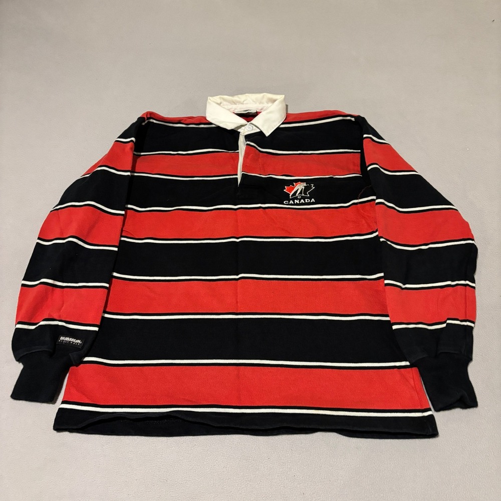 Barbarian Rugby Wear Mens Large Canada Hockey Stripe Long Sleeve Shirt Red Black